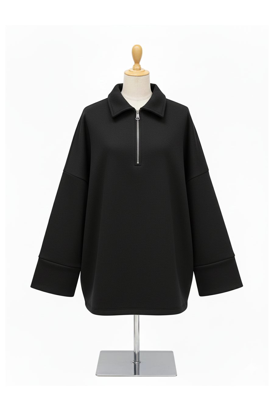 Sweat noir Oversize à Col Zippé – Douceur & Style Italien