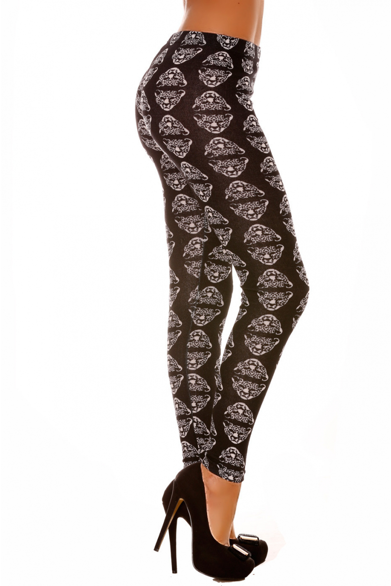 Leggings d'hiver acrylique en Noir avec tête de léopard. Leggings Fashion. 115 - 4