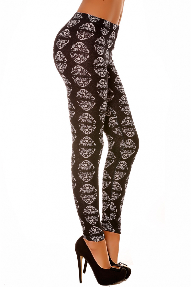 Leggings d'hiver acrylique en Noir avec tête de léopard. Leggings Fashion. 115 - 6