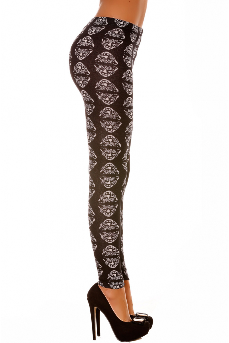 Leggings d'hiver acrylique en Noir avec tête de léopard. Leggings Fashion. 115 - 7