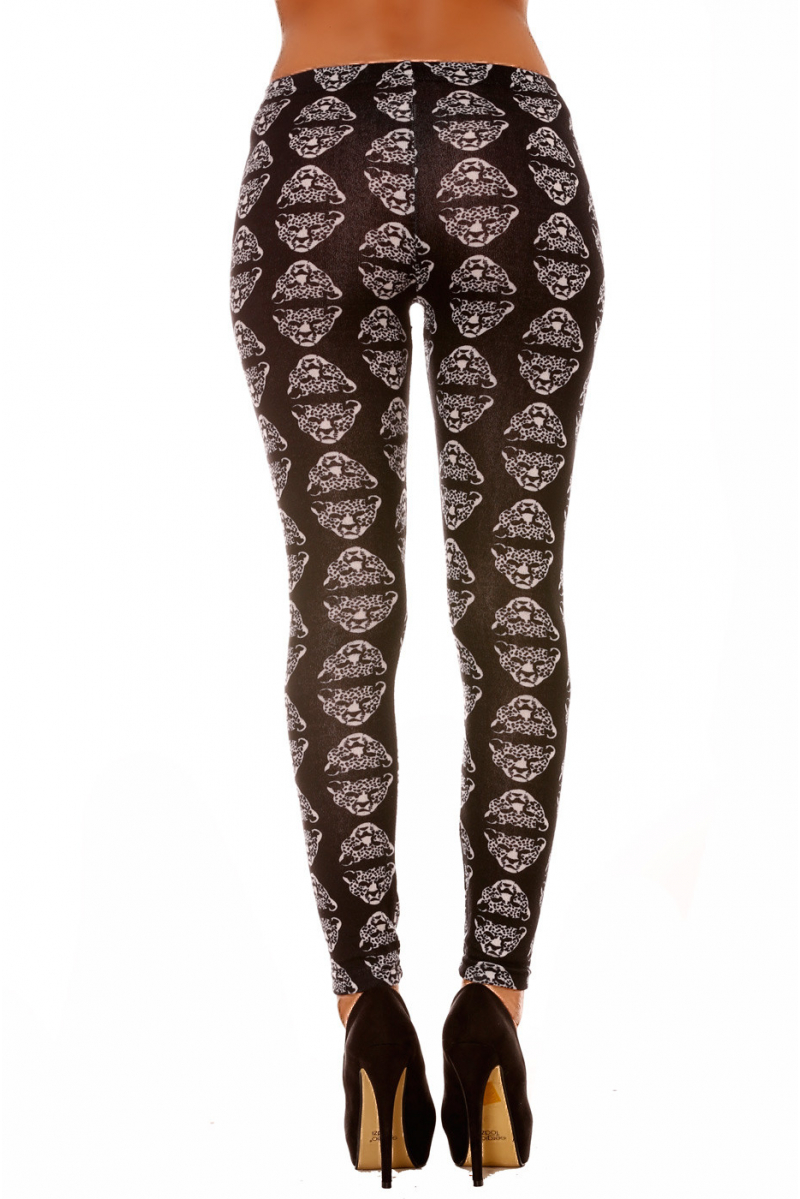 Leggings d'hiver acrylique en Noir avec tête de léopard. Leggings Fashion. 115 - 8