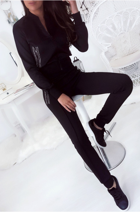 EnBZmble sport noir, veste et jogging avec strass aux poches. 8157 - 4