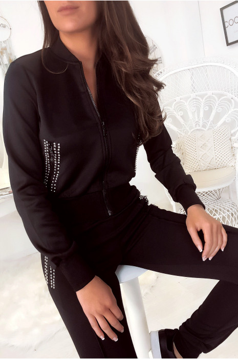 EnBZmble sport noir, veste et jogging avec strass aux poches. 8157 - 5