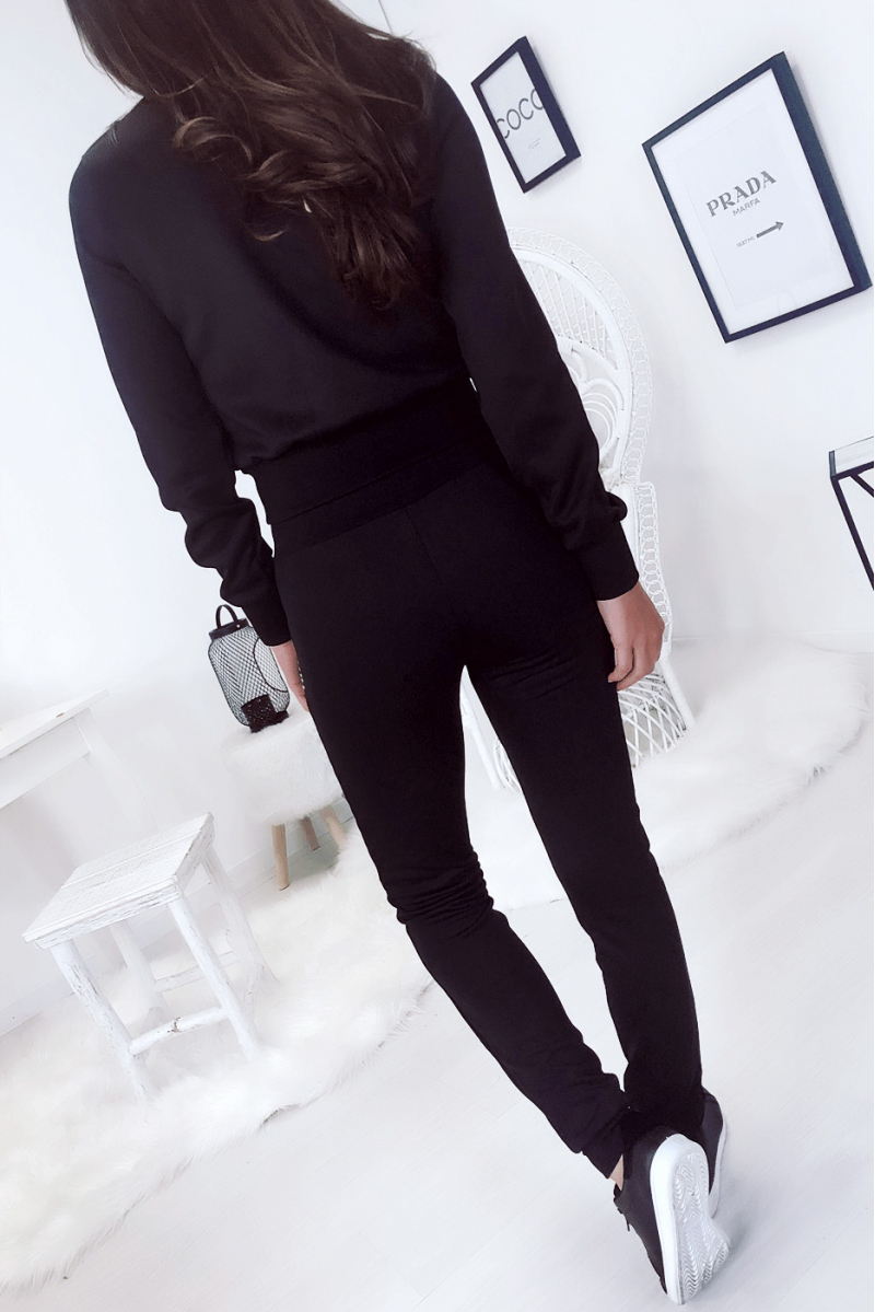 Black sports set, jacket and jogging pants with rhinestones on the pockets. 8157 - 8