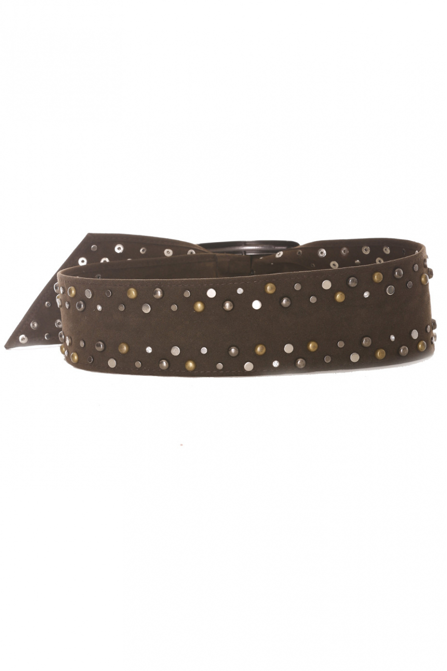 Bruine riem met gouden en zilveren studs - SG - 0551 - 2
