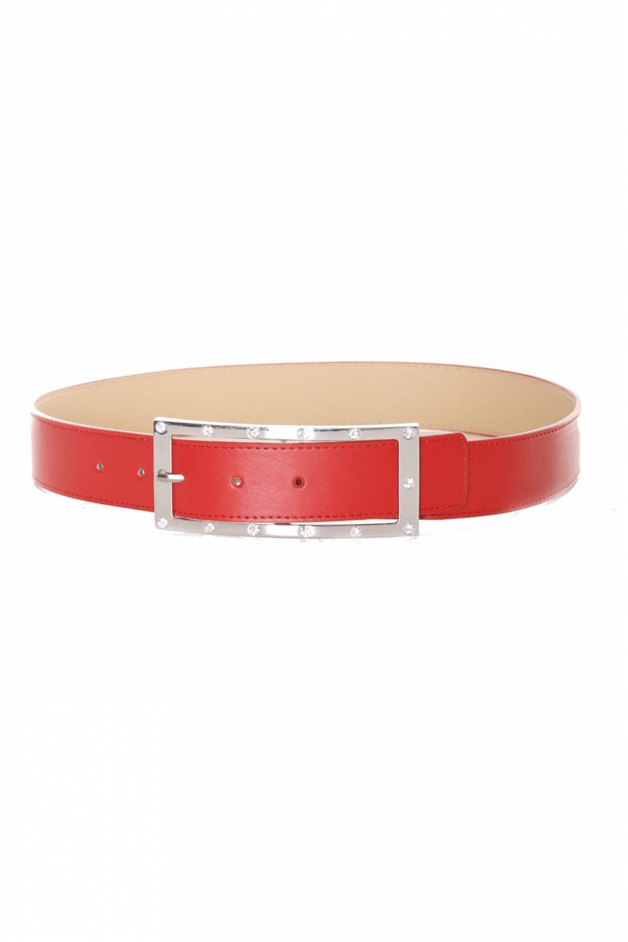 Red belt with buckle and rhinestones - 9008 - 3