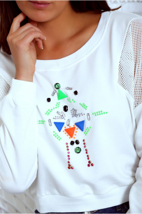 Top blanc à strass et ornements. Mode femme. 18810 - 1