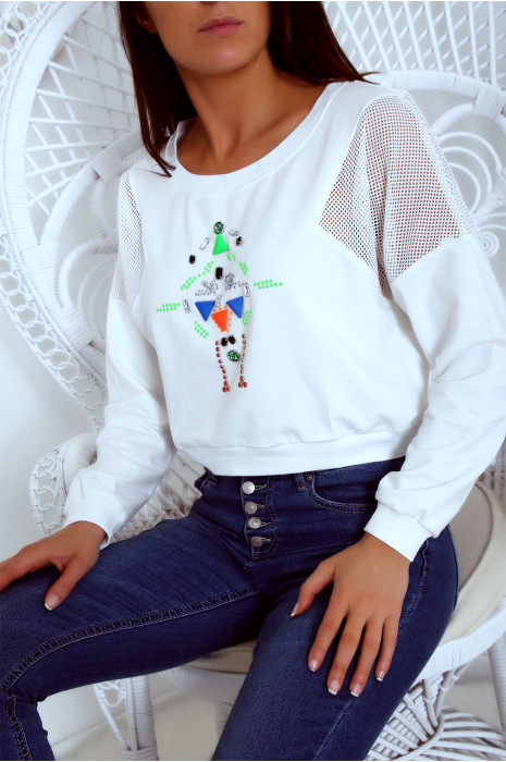 Top blanc à strass et ornements. Mode femme. 18810 - 5