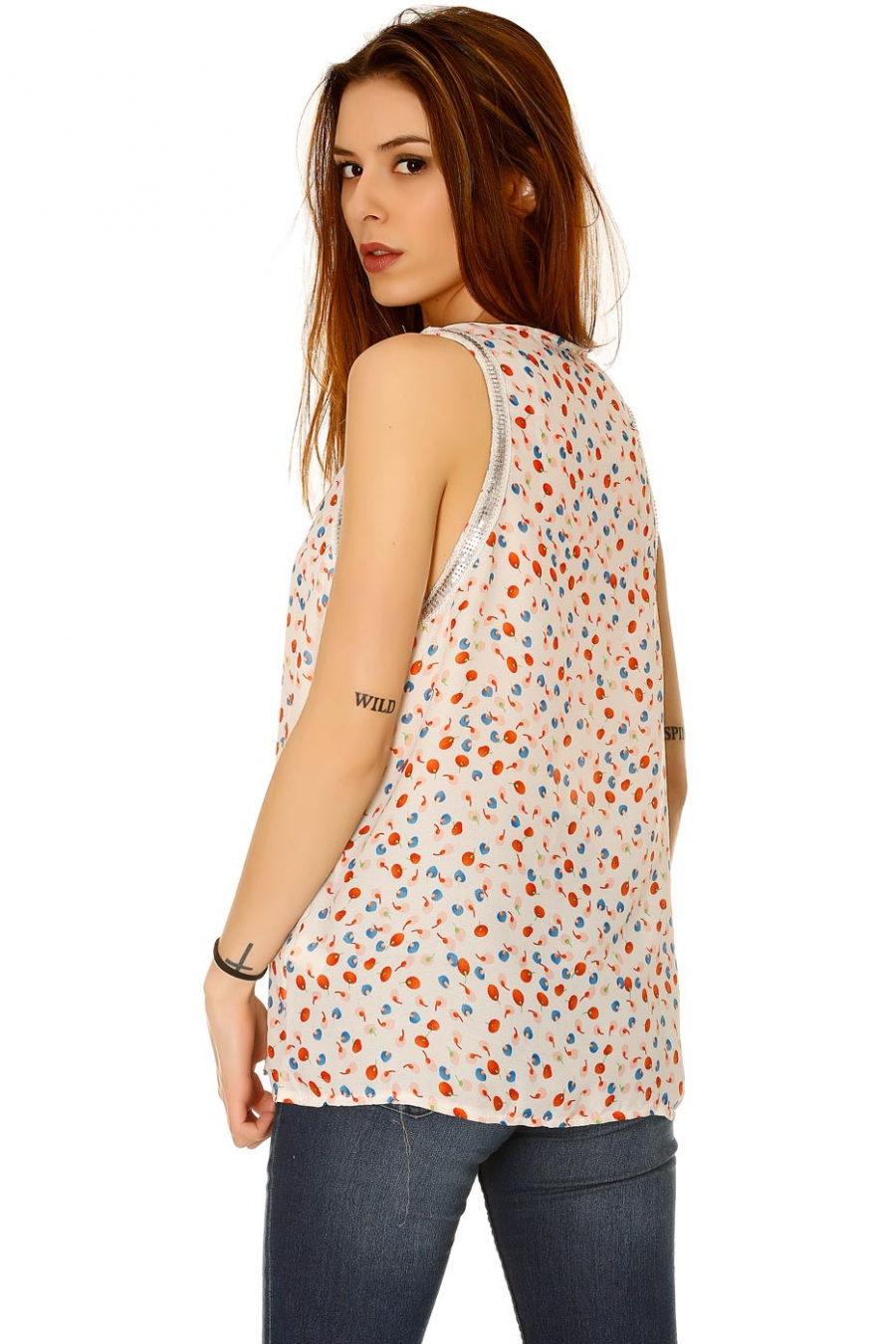Débardeur Blanc avec Strass et Imprimé de Saison - FB2296 - 4