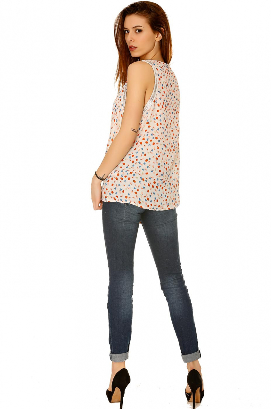 Débardeur Blanc avec Strass et Imprimé de Saison - FB2296 - 5