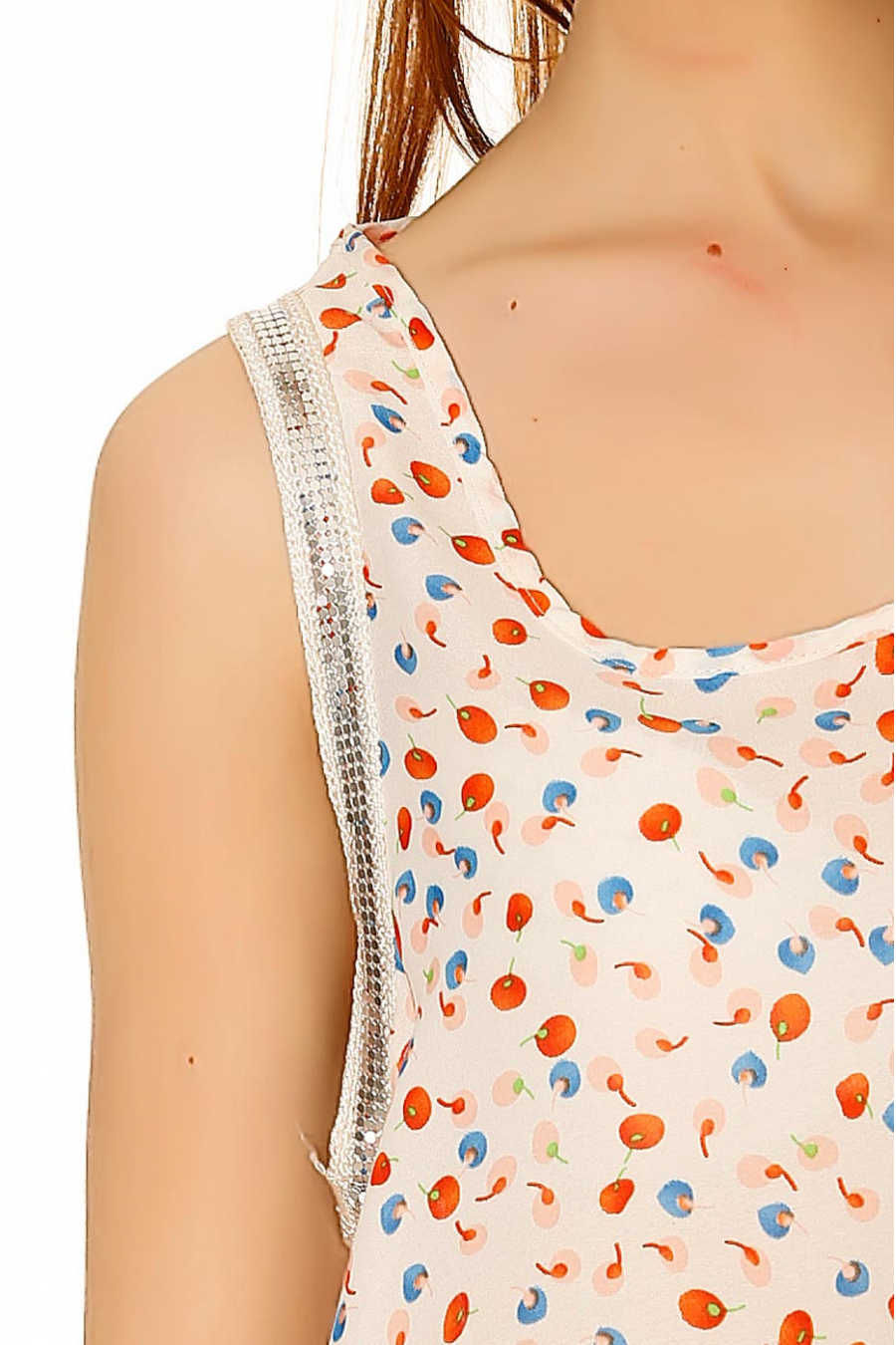 Débardeur Blanc avec Strass et Imprimé de Saison - FB2296 - 8