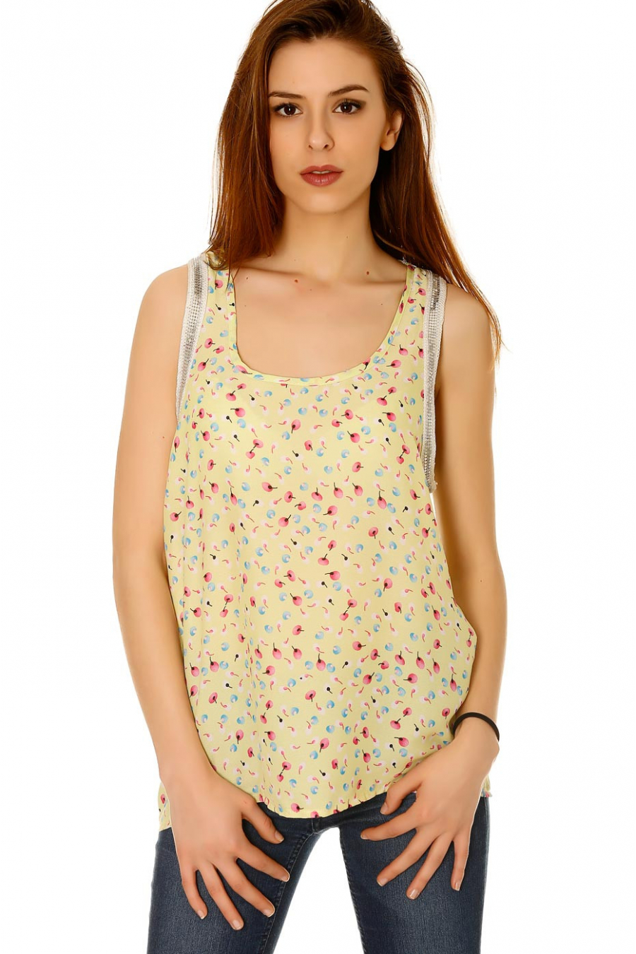 Débardeur Jaune avec Strass et Imprimé de Saison - FB2296 - 2