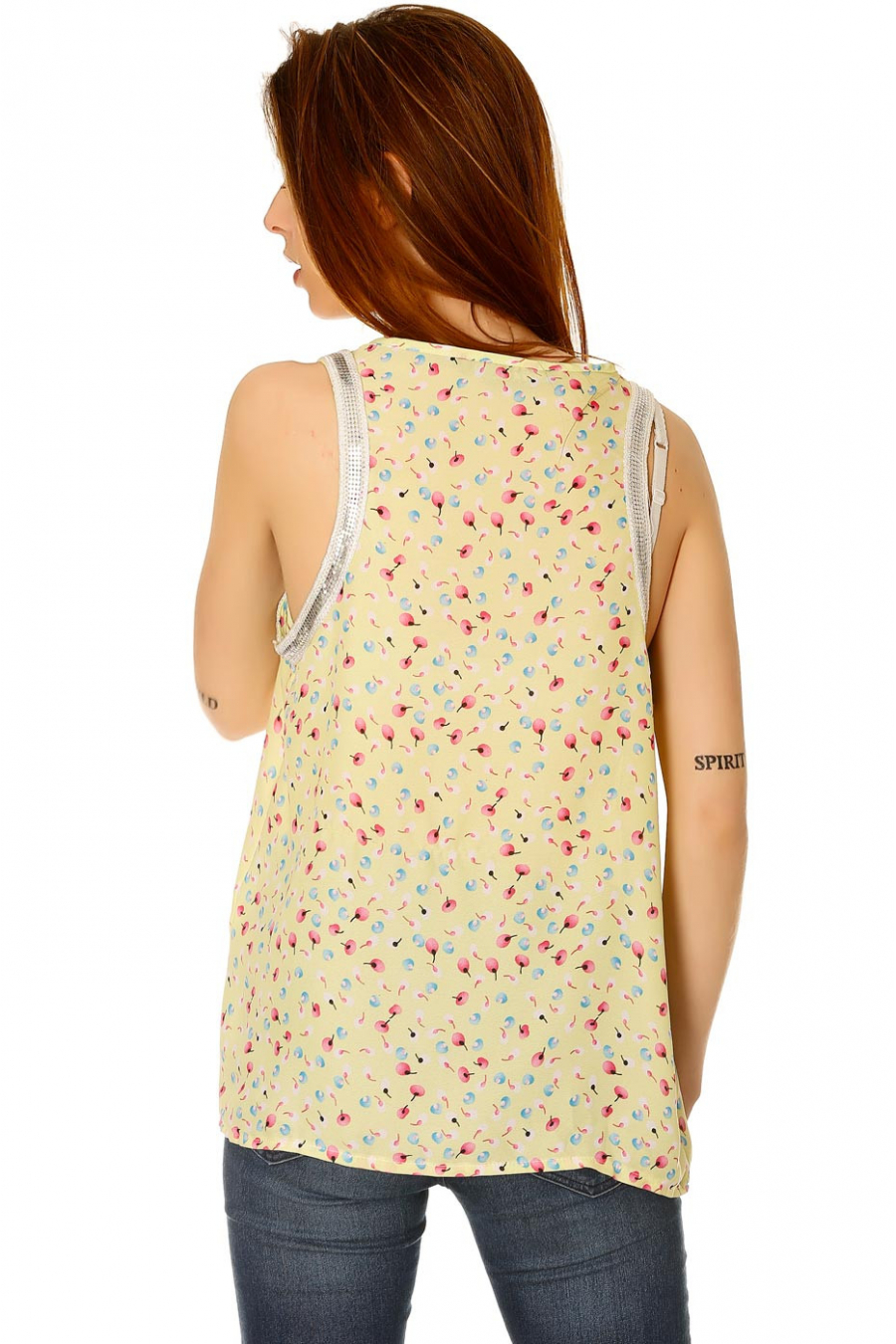 Débardeur Jaune avec Strass et Imprimé de Saison - FB2296 - 4