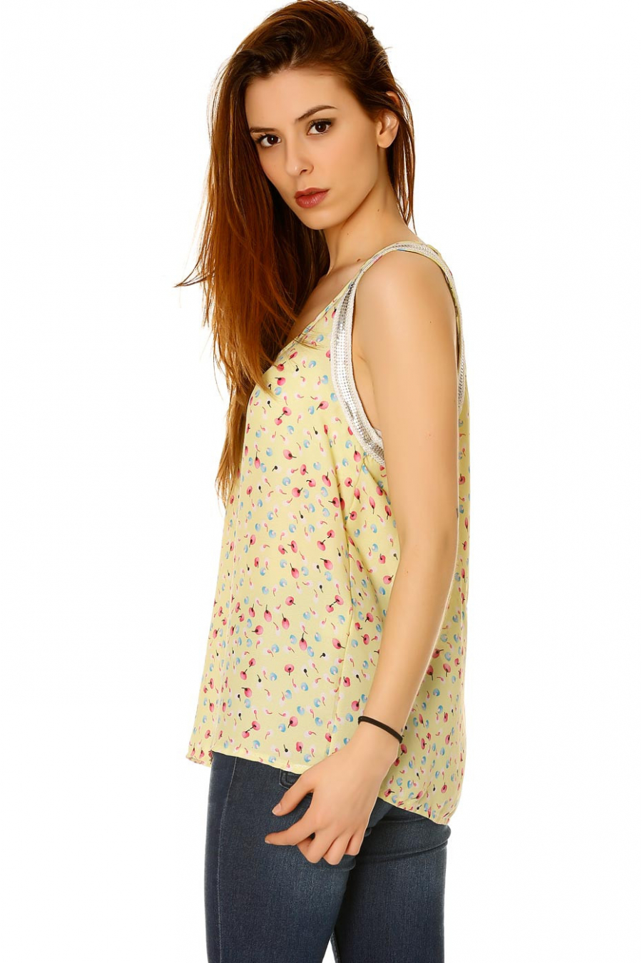 Débardeur Jaune avec Strass et Imprimé de Saison - FB2296 - 5