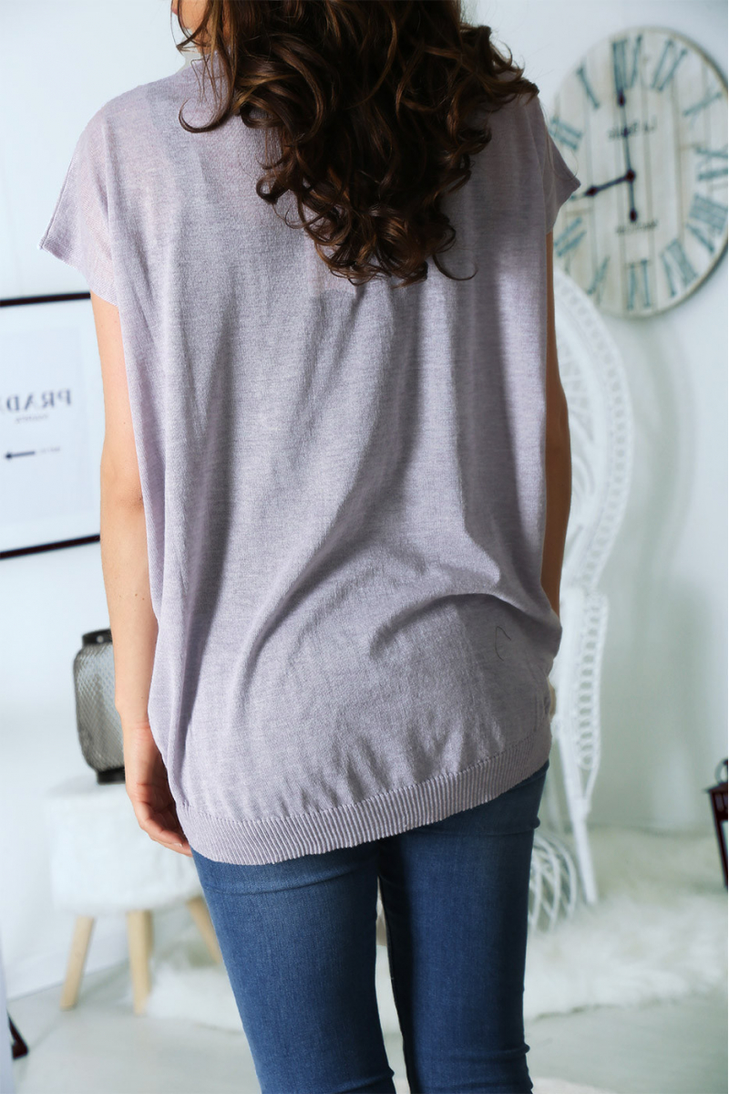 Top mauve ornée de strass en matière légère - 6