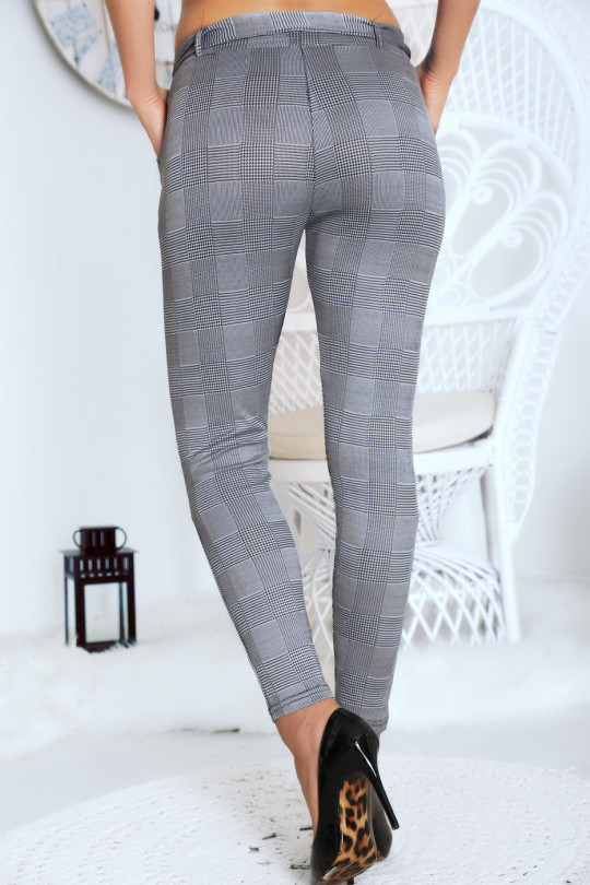 Pantalon slim gris à carreaux avec poche et ceinture. 68390 - 5