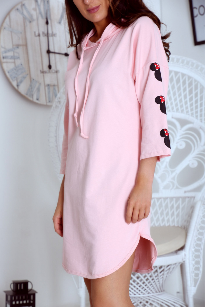 Long pink hooded sweatshirt with Minnie motif on the back and sleeves - 3