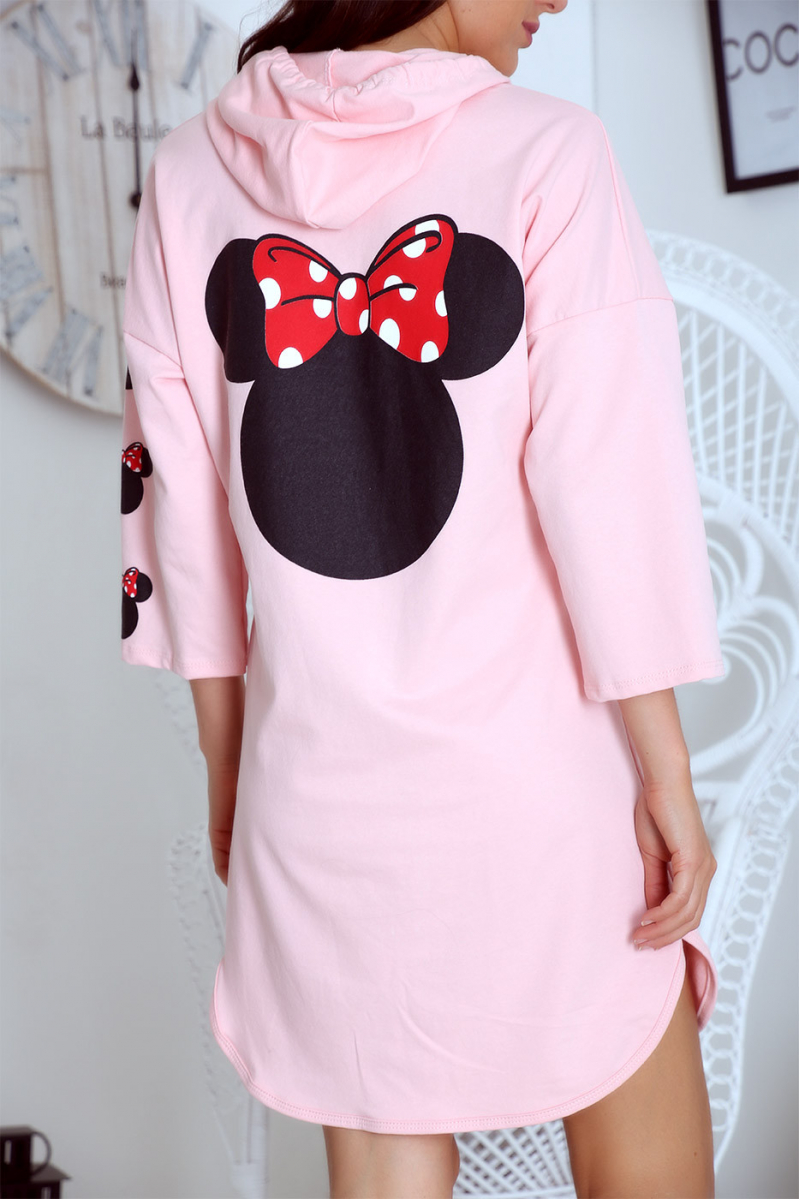 Long pink hooded sweatshirt with Minnie motif on the back and sleeves - 4