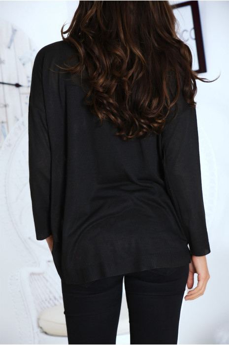 Top noir léger à encolure et poche en simili - 3