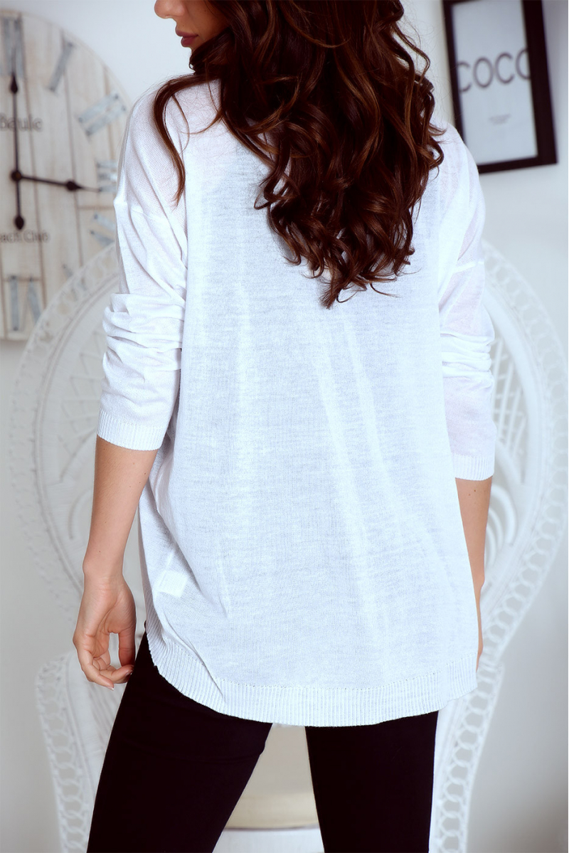 Top blanc léger à encolure et poche en simili - 5