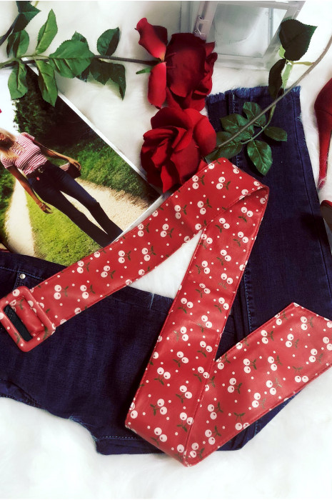 Pretty red summer belt with small white cherry - 1