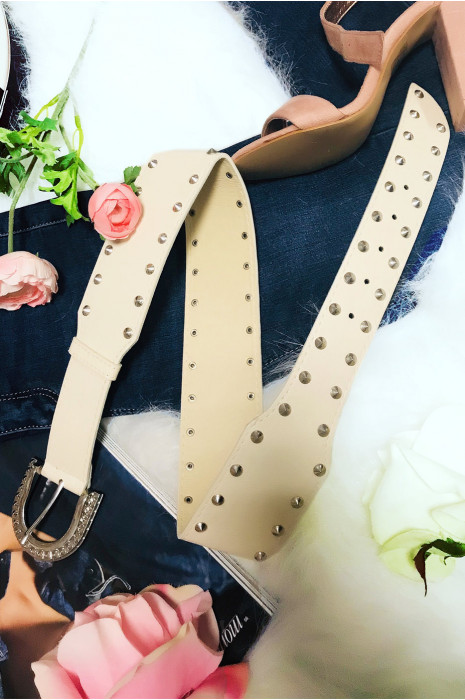 Ceinture beige clouté à la taille avec jolie boucle - 1