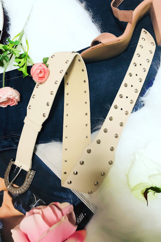 Beige belt studded at the waist with pretty buckle - 1