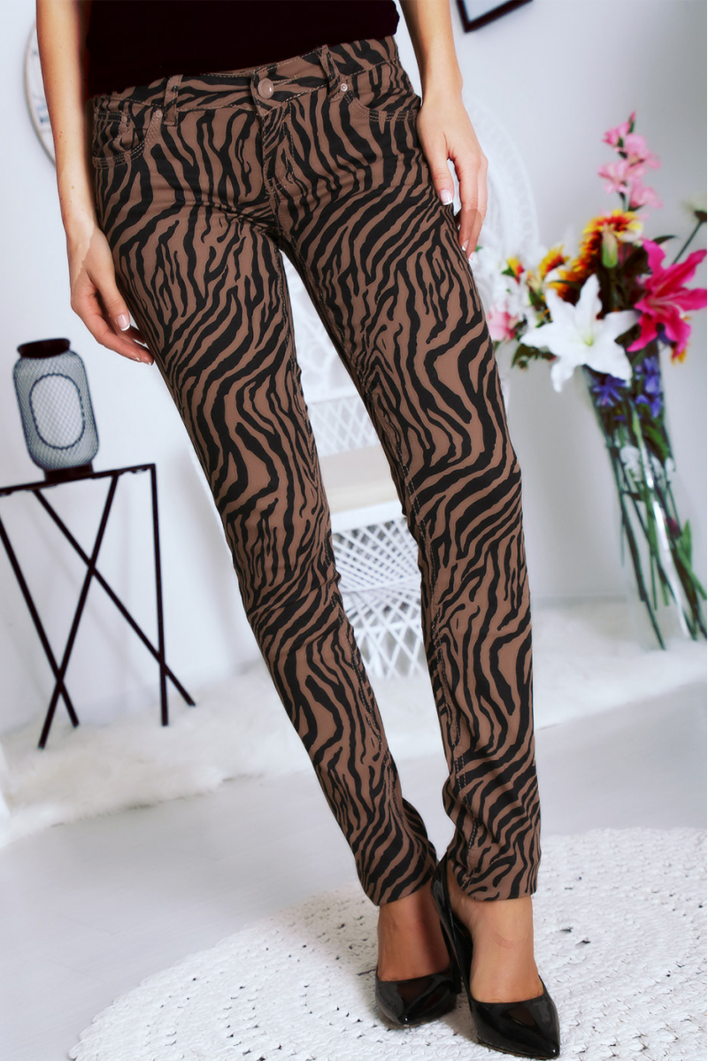 Pantalon Jeans Taupe avec ces motifs tendances Noir - S1317G - 8