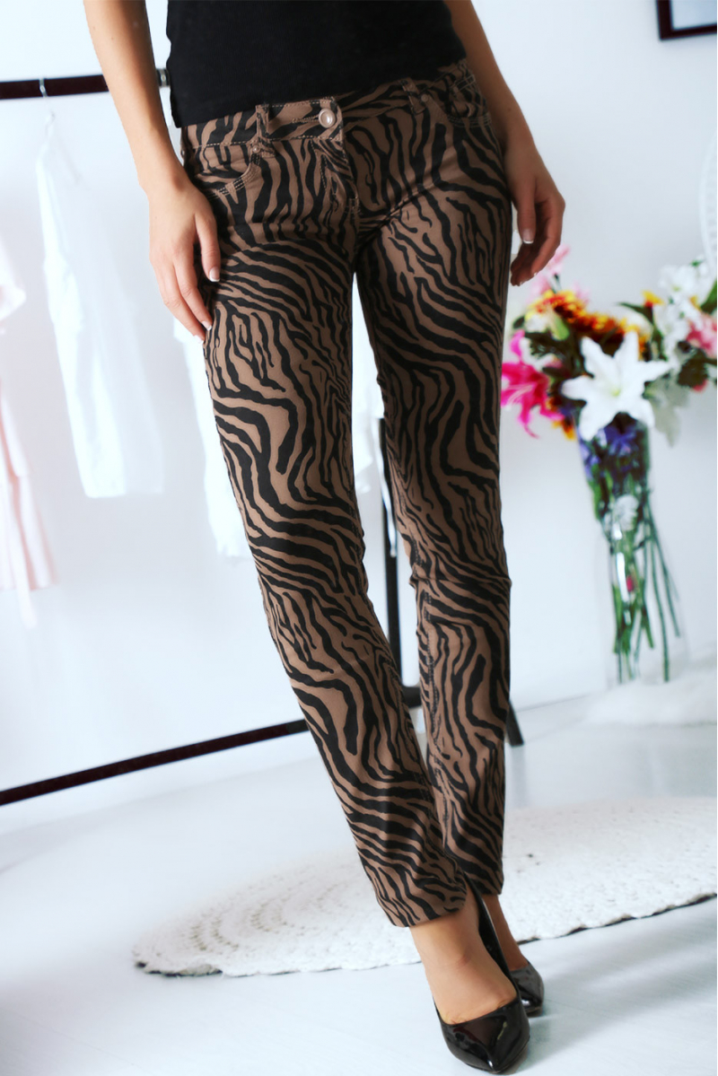 Pantalon Jeans Taupe avec ces motifs tendances Noir - S1317G - 11