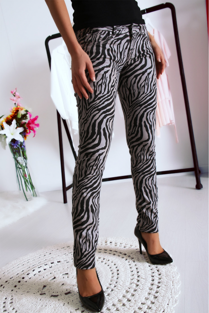 Pantalon Jeans Gris avec ces motifs tendances Noir - S1317G - 1