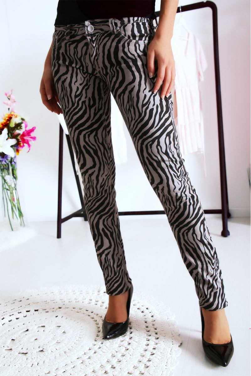 Pantalon Jeans Gris avec ces motifs tendances Noir - S1317G - 2