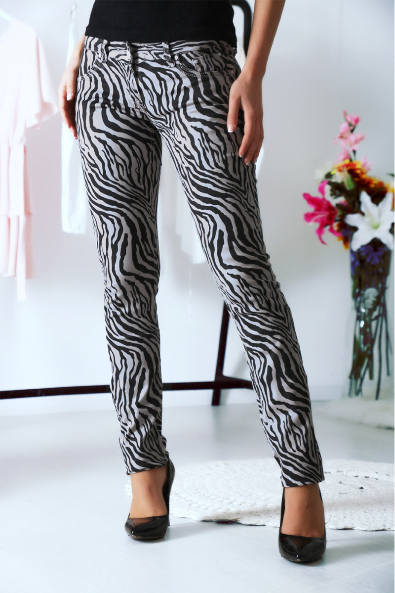 Pantalon Jeans Gris avec ces motifs tendances Noir - S1317G - 4