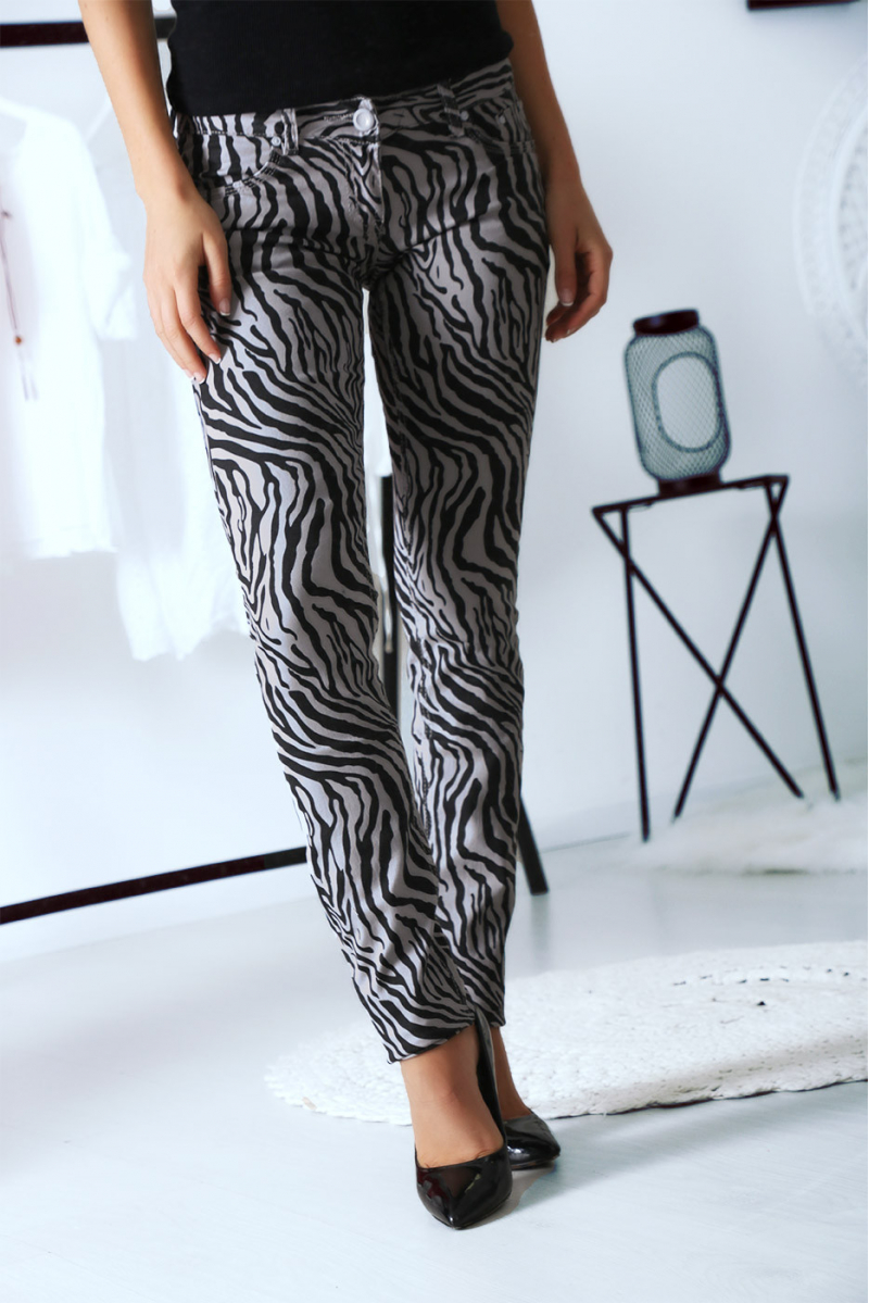 Pantalon Jeans Gris avec ces motifs tendances Noir - S1317G - 5