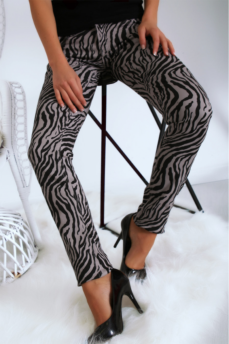 Pantalon Jeans Gris avec ces motifs tendances Noir - S1317G - 8
