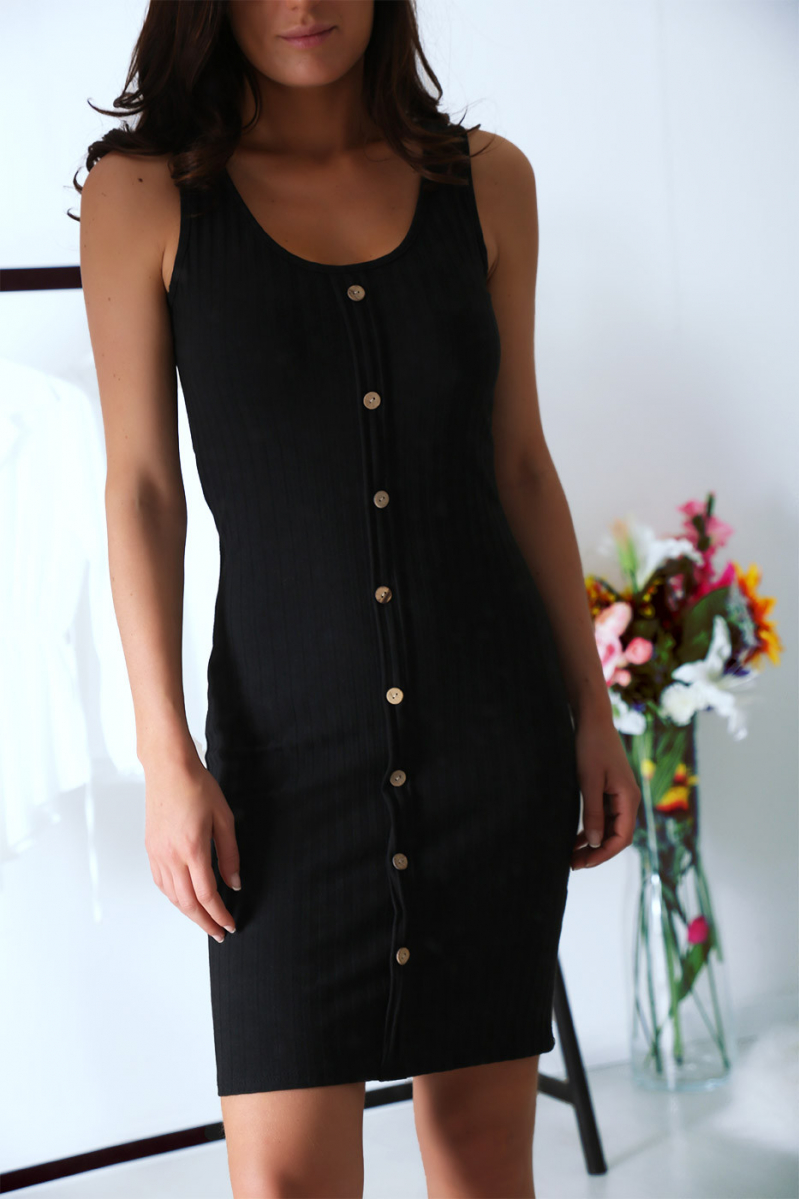 Jolie robe Noir moulante avec petits boutons sur le devant - 7