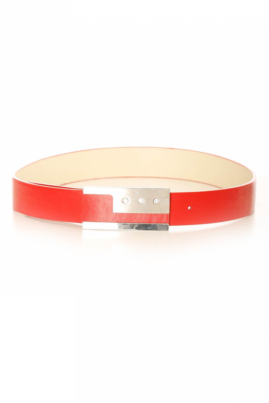 Red belt with silver buckle with encrusted rhinestones. LDE9016 - 1