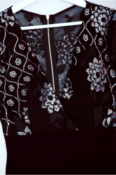 Crossover evening dress adorned with silver sequins - 2