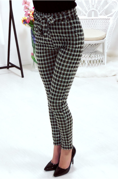 Pantalon slim à motif noir et orange avec ceinture et poches - 5