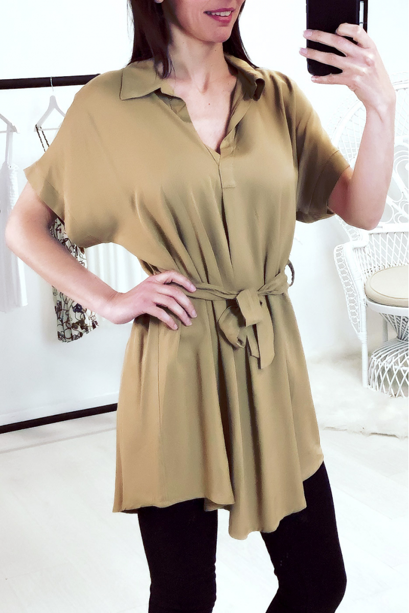 Jolie tunique col chemise en camel avec ceinture - 4 Jolie tunique col chemise en camel avec ceinture - 4