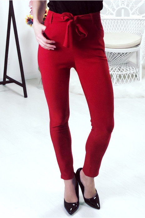Pantalon rouge avec ceinture et poches - 4
