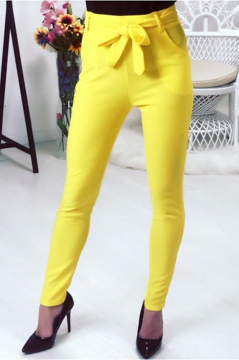 Pantalon  jaune avec ceinture et poches - 3