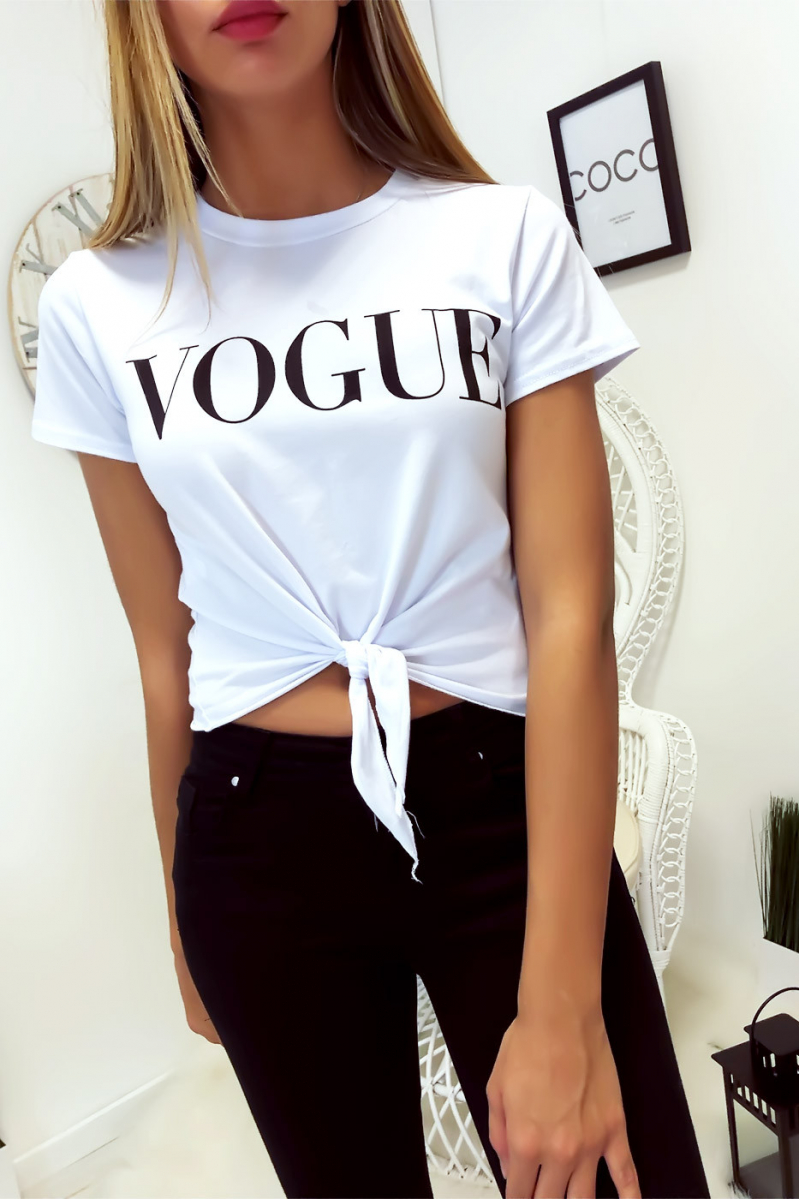 JoPJe White crop top with Vogue writing and small bow - 3