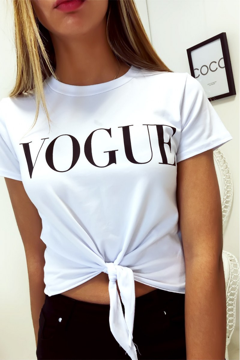 JoPJe White crop top with Vogue writing and small bow - 4