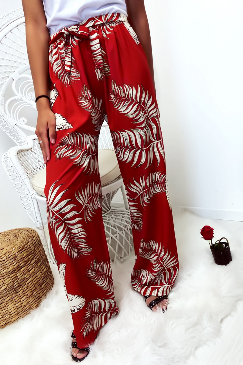 Pantalon palazzo rouge motif fleuris très à la mode - 2