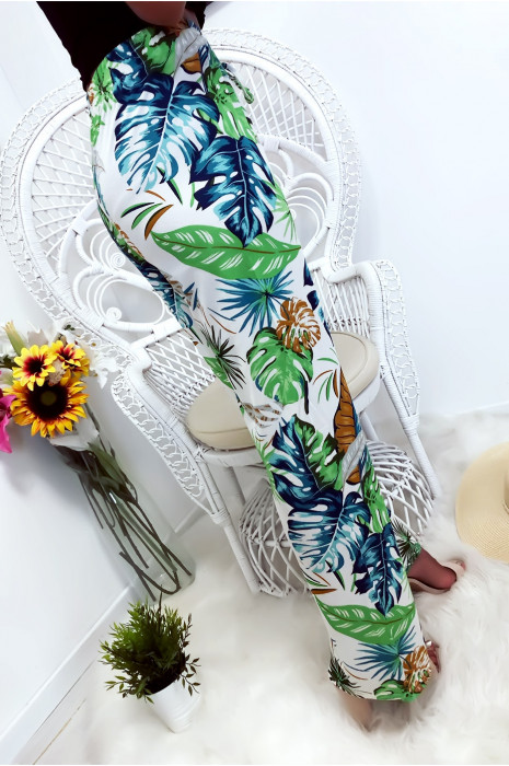 Pantalon palazzo avec jolie motif fleuris blanc et bleu - 3