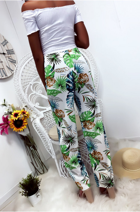 Pantalon palazzo avec jolie motif fleuris blanc et bleu - 7