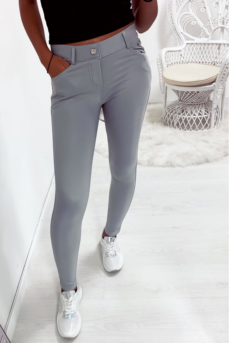 Pantalon slim gris taille basse ultra extensible. - 3
