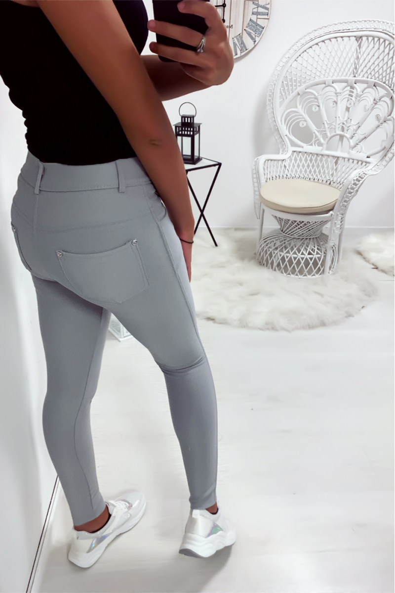 Pantalon slim gris taille basse ultra extensible. - 5
