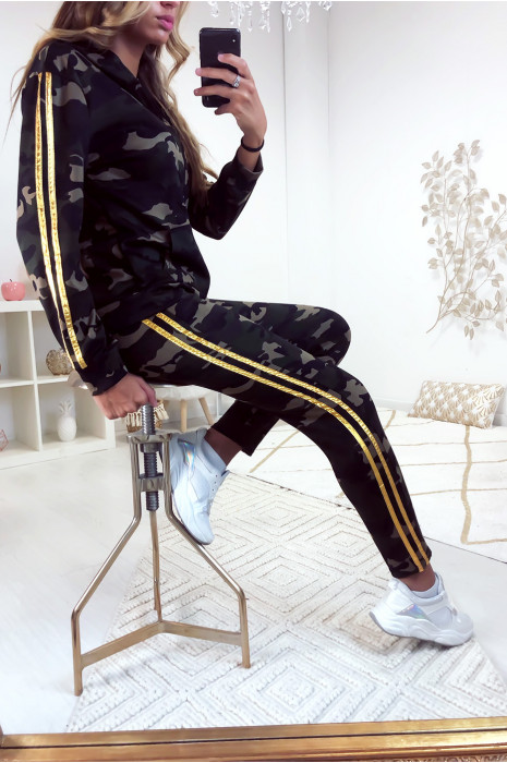 Ensemble gilet et jogging couleur militaire avec bande doré - 5