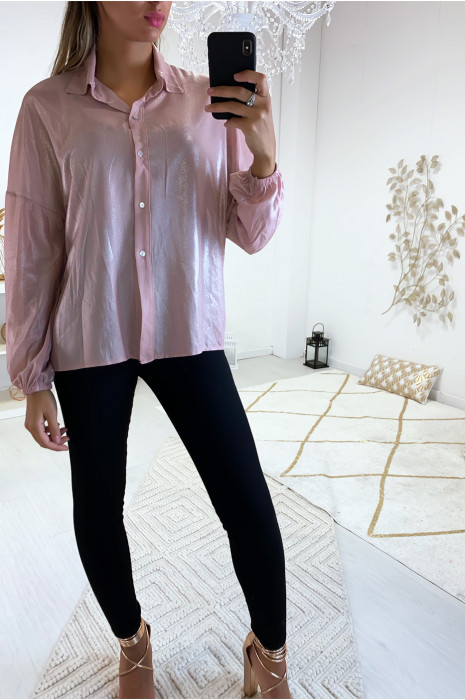 Magnifique chemise de soirée en rose dans une superbe matière brillante - 1